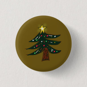 Hand Drawn Christmas Tree with Star 3 Cm Round Badge