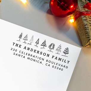 Hand Drawn Christmas Trees Name & Return Address Rubber Stamp