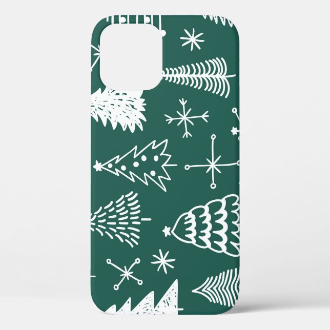 Hand drawn Christmas trees, winter pattern. Case-Mate iPhone Case (Back)