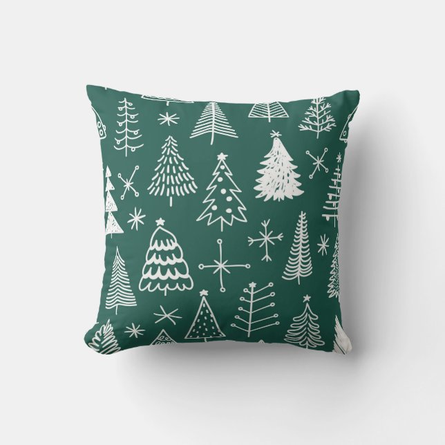 Hand drawn Christmas trees, winter pattern. Cushion (Front)