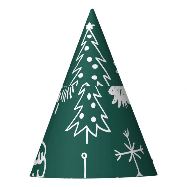 Hand drawn Christmas trees, winter pattern. Party Hat (Front)