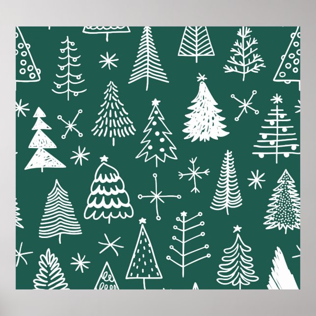Hand drawn Christmas trees, winter pattern. Poster (Front)