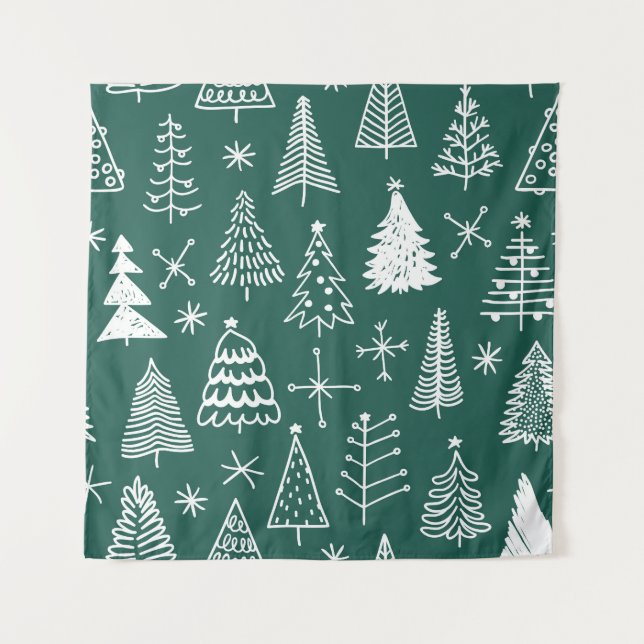 Hand drawn Christmas trees, winter pattern. Tapestry (Front)