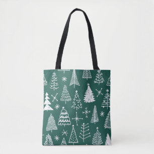 Hand drawn Christmas trees, winter pattern. Tote Bag