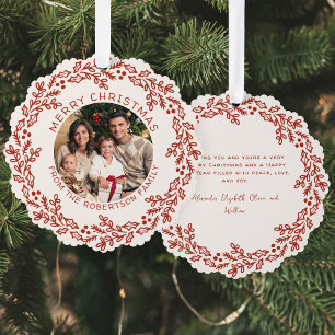 Hand Drawn Christmas Wreath Photo Tree Decoration Card