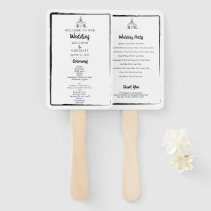 Hand Drawn Church Traditional Wedding Program Fan