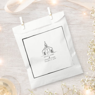 Hand Drawn Church Traditional Whimsical Wedding Favour Bags