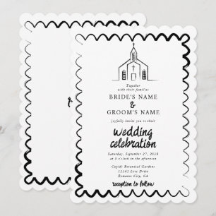 Hand Drawn Church Traditional Whimsical Wedding Invitation