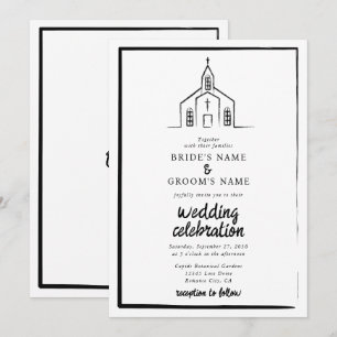 Hand Drawn Church Traditional Whimsical Wedding Invitation