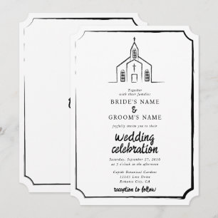 Hand Drawn Church Traditional Whimsical Wedding Invitation