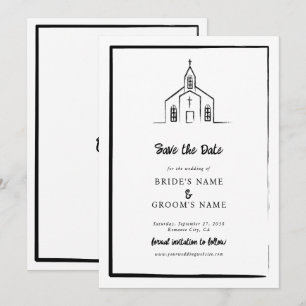 Hand Drawn Church Traditional Whimsical Wedding Save The Date