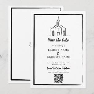 Hand Drawn Church Traditional Whimsical Wedding Save The Date