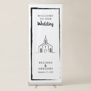 Hand Drawn Church Whimsical Wedding Welcome Retractable Banner