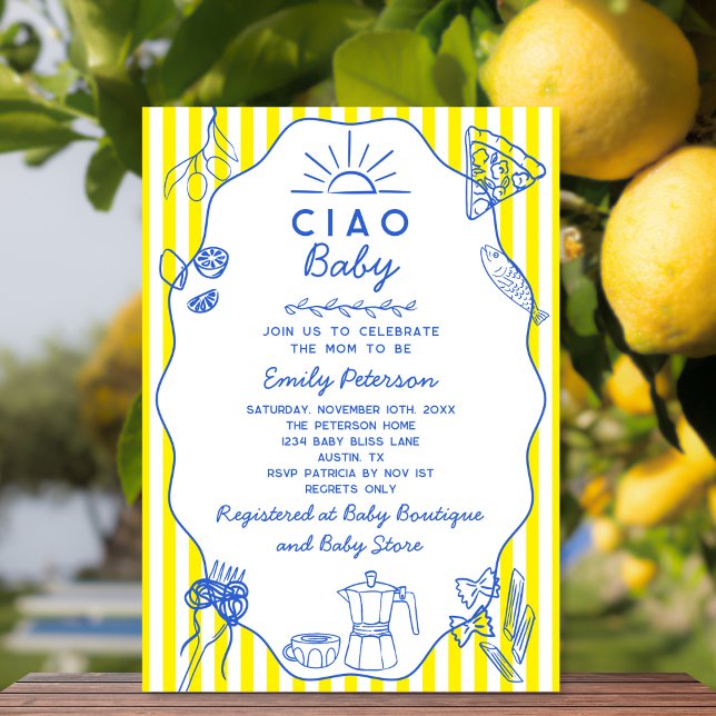 Hand Drawn Ciao Baby Italian Themed Baby Shower Invitation (Creator Uploaded)