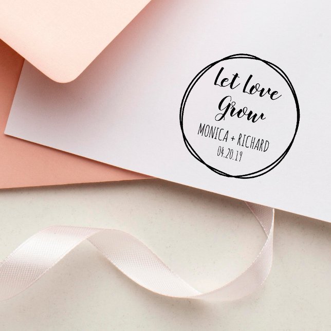 Hand-drawn Circles Let Love Grow Script Wedding Rubber Stamp (Creator Uploaded)
