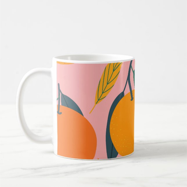 Hand-drawn citrus, seamless mandarin pattern. coffee mug (Left)