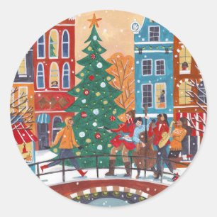 Hand drawn City Amsterdam Christmas Classic Round Sticker