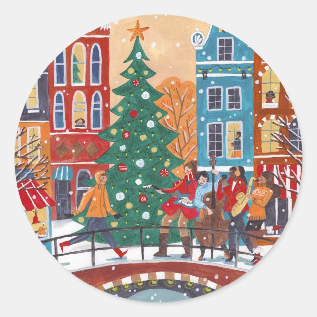 Hand drawn City Amsterdam Christmas Classic Round Sticker (Front)