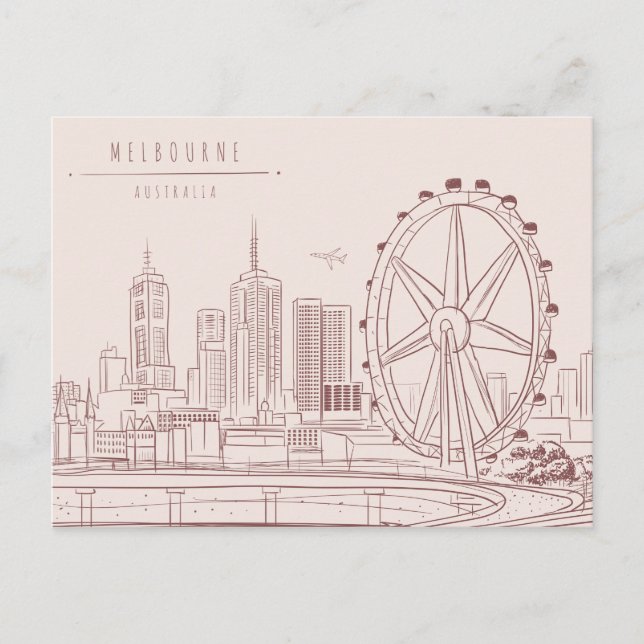 Hand Drawn City Skyline | Melbourne, Australia Postcard (Front)