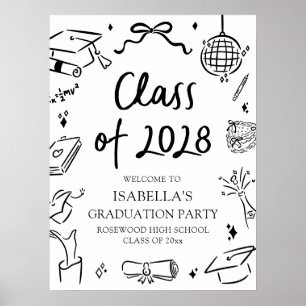 Hand Drawn Class of 2028 Graduation Party Welcome Poster
