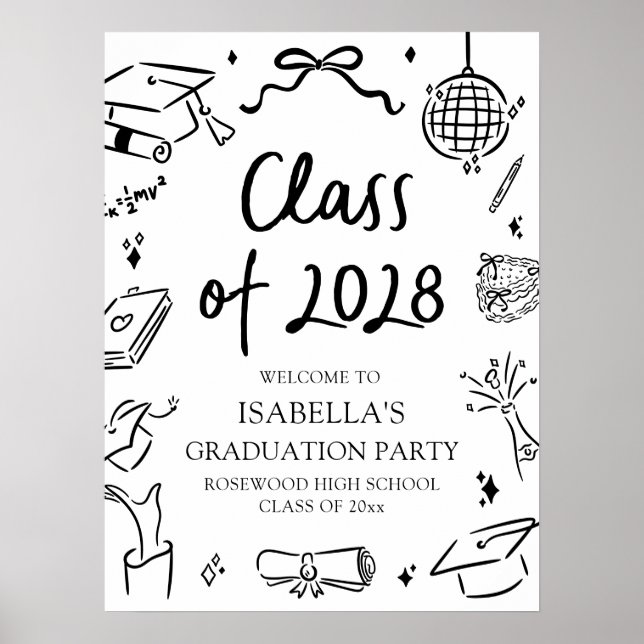 Hand Drawn Class of 2028 Graduation Party Welcome Poster (Front)