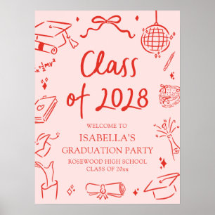 Hand Drawn Class of 2028 Graduation Party Welcome Poster