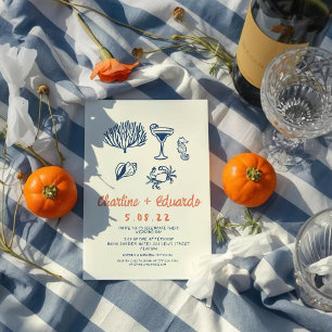 Hand drawn Coast  Retro Wedding invitation