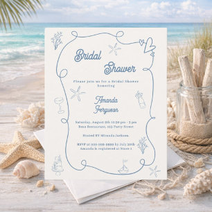 Hand drawn coastal blue Bridal Shower invitation