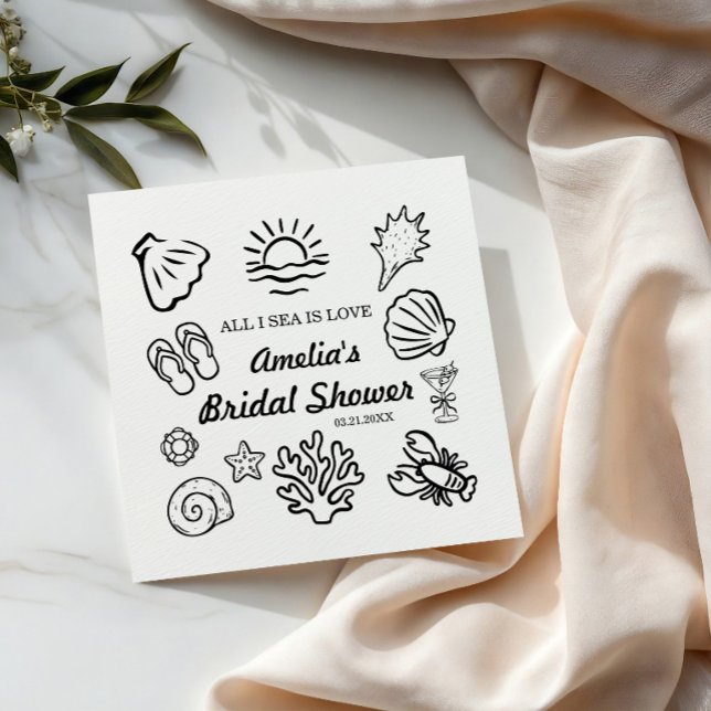 Hand drawn Coastal Bridal Shower Decor,Ocean Theme Napkin (Creator Uploaded)