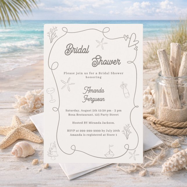 Hand drawn coastal ivory taupe sand Bridal Shower Invitation (Creator Uploaded)