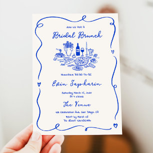 Hand Drawn Cobalt Blue Bridal Brunch Invitation