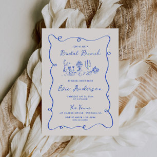 Hand Drawn Cobalt Blue Bridal Brunch Invitation