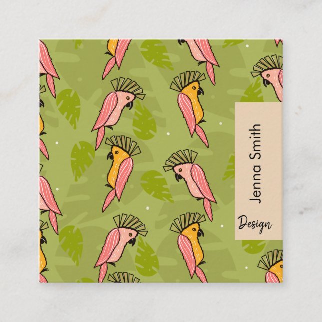 Hand Drawn Cockatoo Oasis Garden Florist  Square Business Card (Front)