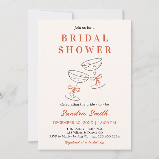 Hand Drawn Cocktail Bridal Shower Invitation (Front)