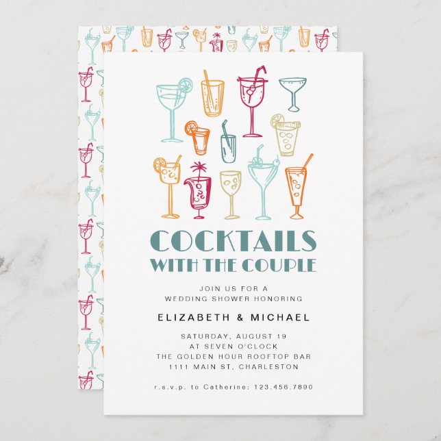 Hand Drawn Cocktails Couples Shower Wedding Party Invitation (Front/Back)