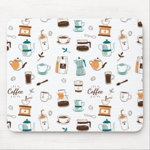 Hand Drawn Coffee and Cafe Pattern Mouse Mat