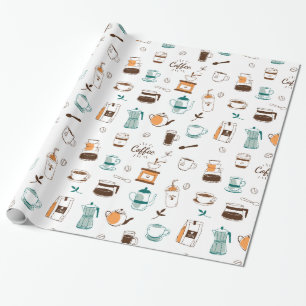 Hand Drawn Coffee and Cafe Pattern Wrapping Paper
