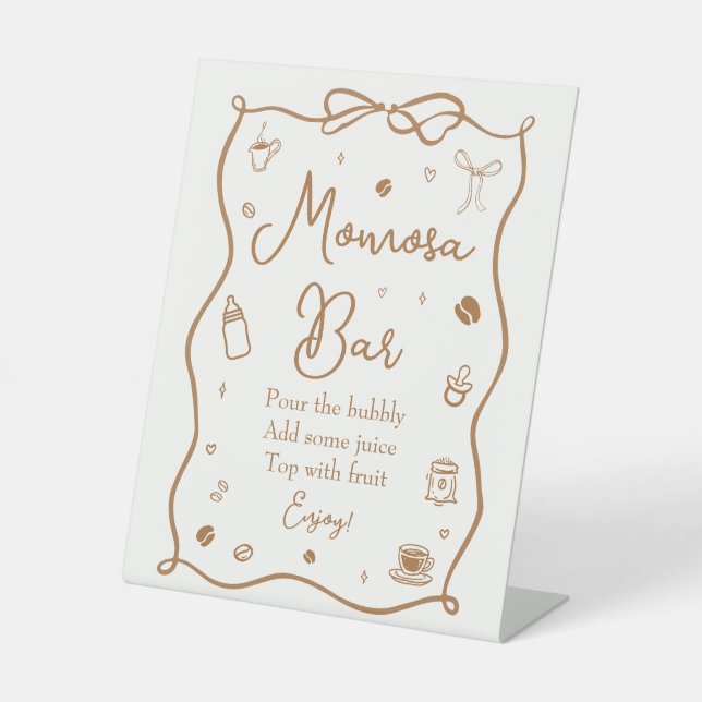 Hand Drawn Coffee Baby Shower Momosa Bar Pedestal Sign (Front)