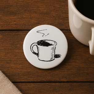 Hand Drawn Coffee Mug Sketch Minimalist 7.5 Cm Round Badge