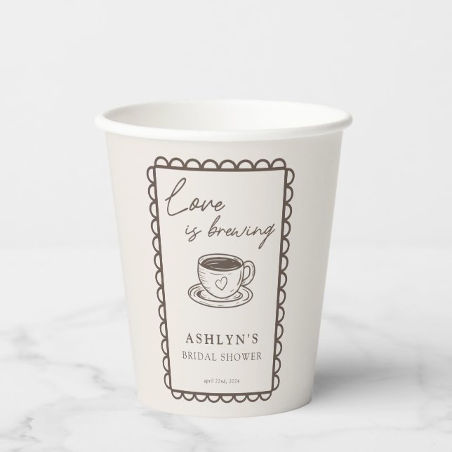 Hand Drawn Coffee Theme Bridal Shower Paper Cups (Front)