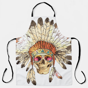 Hand Drawn Colour Native American Indian Headdress Apron