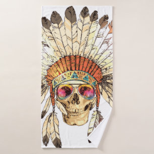 Hand Drawn Colour Native American Indian Headdress Bath Towel
