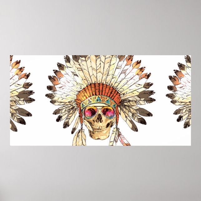 Hand Drawn Colour Native American Indian Headdress Poster (Front)