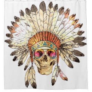 Hand Drawn Colour Native American Indian Headdress Shower Curtain