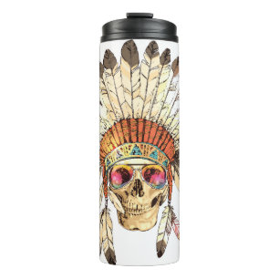 Hand Drawn Colour Native American Indian Headdress Thermal Tumbler