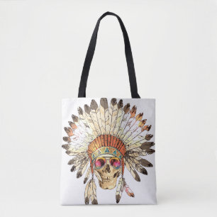 Hand Drawn Colour Native American Indian Headdress Tote Bag
