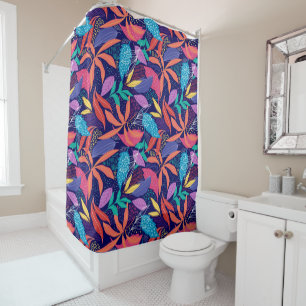 Hand Drawn Colourful Abstract Leaves Pattern Shower Curtain