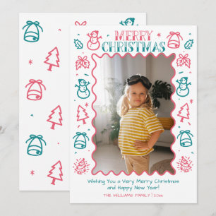 Hand Drawn Colourful Doodle Frame Christmas Photo Holiday Card