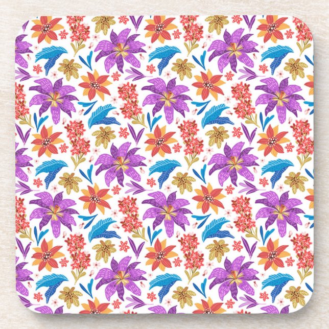 Hand Drawn Colourful Exotic Floral Pattern-70703 Coaster (Front)