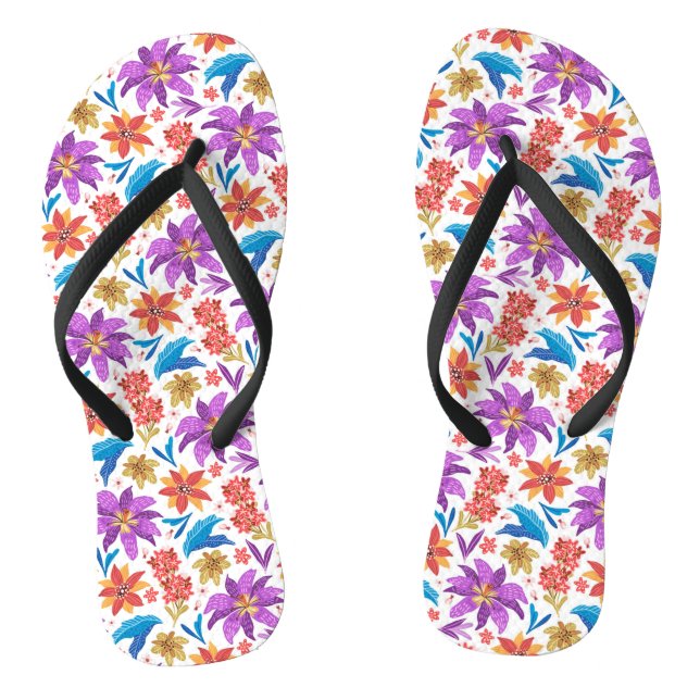 Hand Drawn Colourful Exotic Floral Pattern-70703 Flip Flops (Footbed)